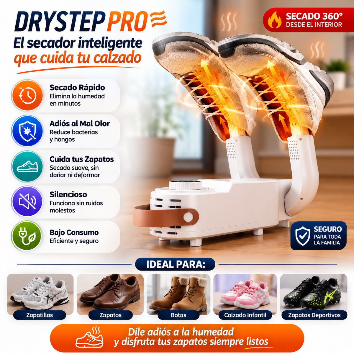 DryStep Pro — Secador Inteligente de Zapatos que Elimina Humedad y Mal Olor 👟🔥