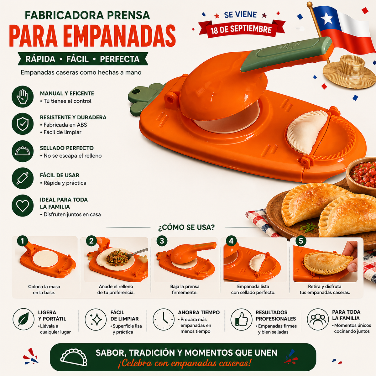 Prensa Fabricadora de Empanadas — Sella y Rellena en Segundos 🥟