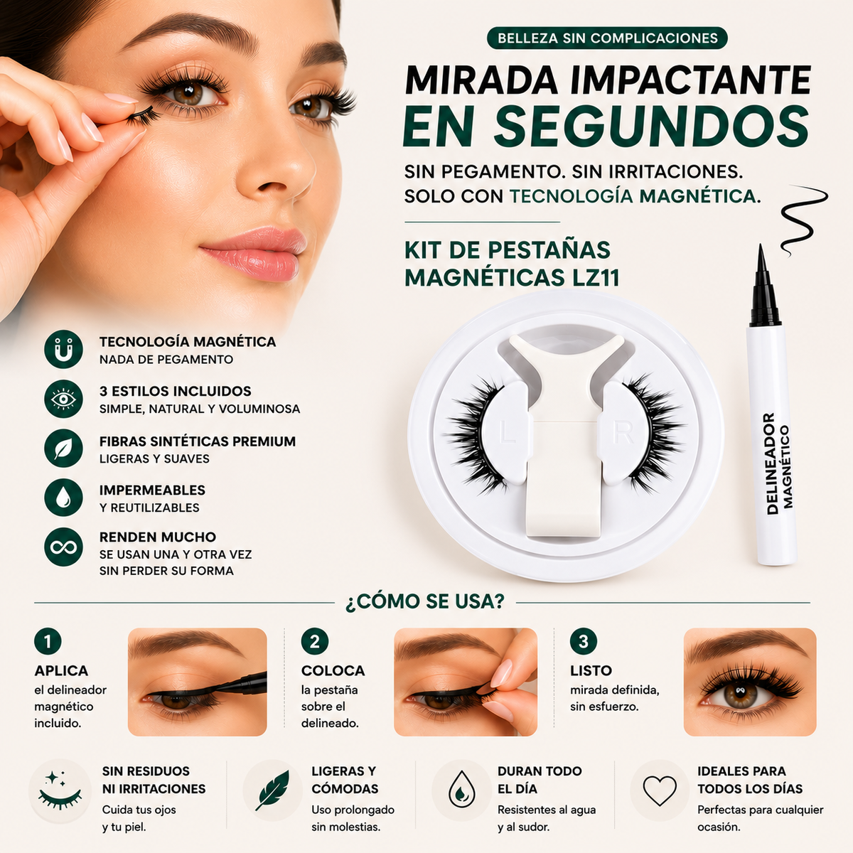 Kit de Pestañas Magnéticas  — Mirada Impactante sin Pegamento