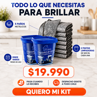 BrilloMax Pro - oferta completa: 5 paños metálicos y 2 pastas limpiadoras Magic Limpia Olla de 500 ml cada una, precio 19990 pesos, paga cuando lo recibes, despacho gratis a todo Chile