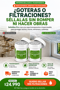 SelloMax Pro, sellador impermeabilizante transparente para goteras, grietas y filtraciones. Pack de 2 potes, $24.990, paga cuando lo recibes, despacho gratis a todo Chile